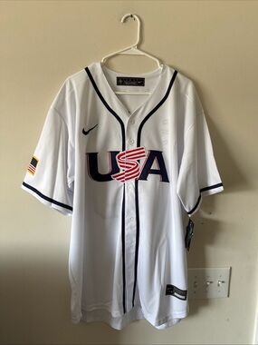 Nike White USA Baseball Jersey with Navy & Red Accents